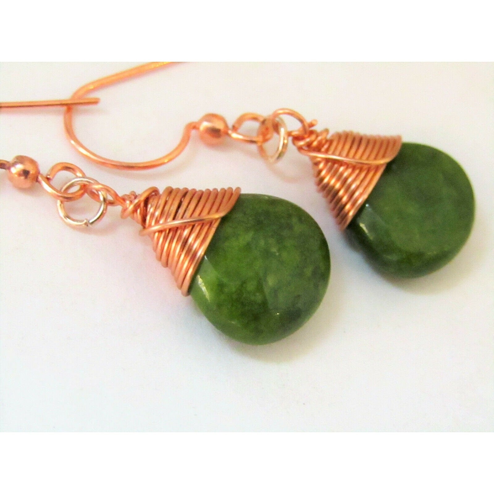 Faceted Moss Agate Teardrop Copper Dangle Earrings-Fashion Earrings - Bad Apple Designs Jewelry