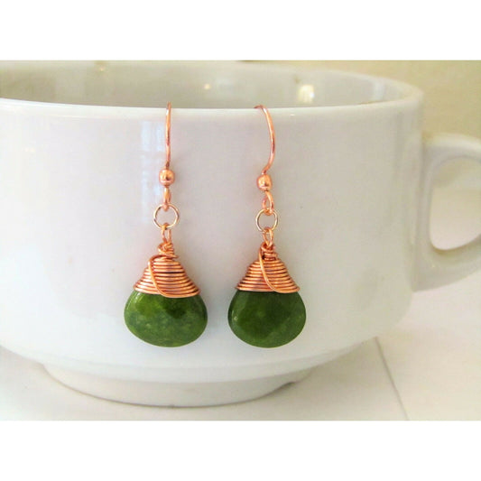 Faceted Moss Agate Teardrop Copper Dangle Earrings-Fashion Earrings - Bad Apple Designs Jewelry
