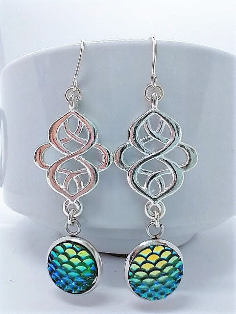 Blue/Green Mermaid Scale Silver Earrings By Bad Apple Designs-Gift For Her-Minimalist Earrings