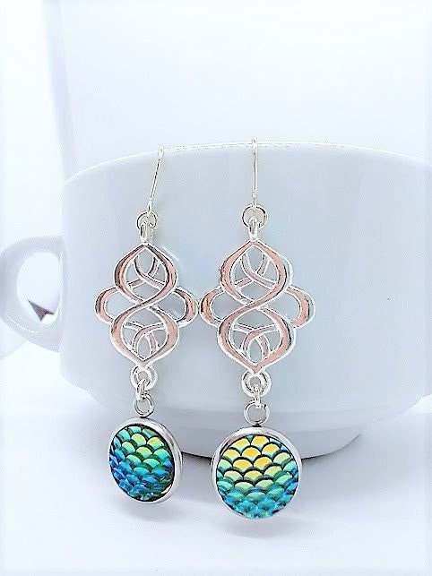 Blue/Green Mermaid Scale Silver Earrings By Bad Apple Designs-Gift For Her-Minimalist Earrings