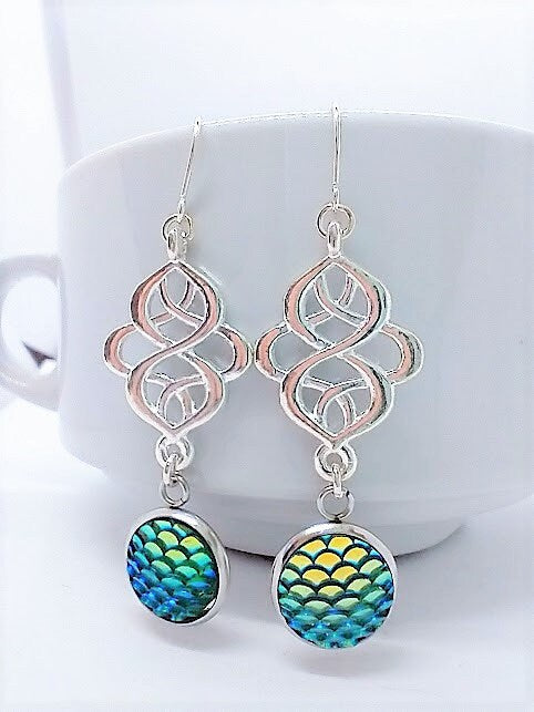 Blue/Green Mermaid Scale Silver Earrings By Bad Apple Designs-Gift For Her-Minimalist Earrings