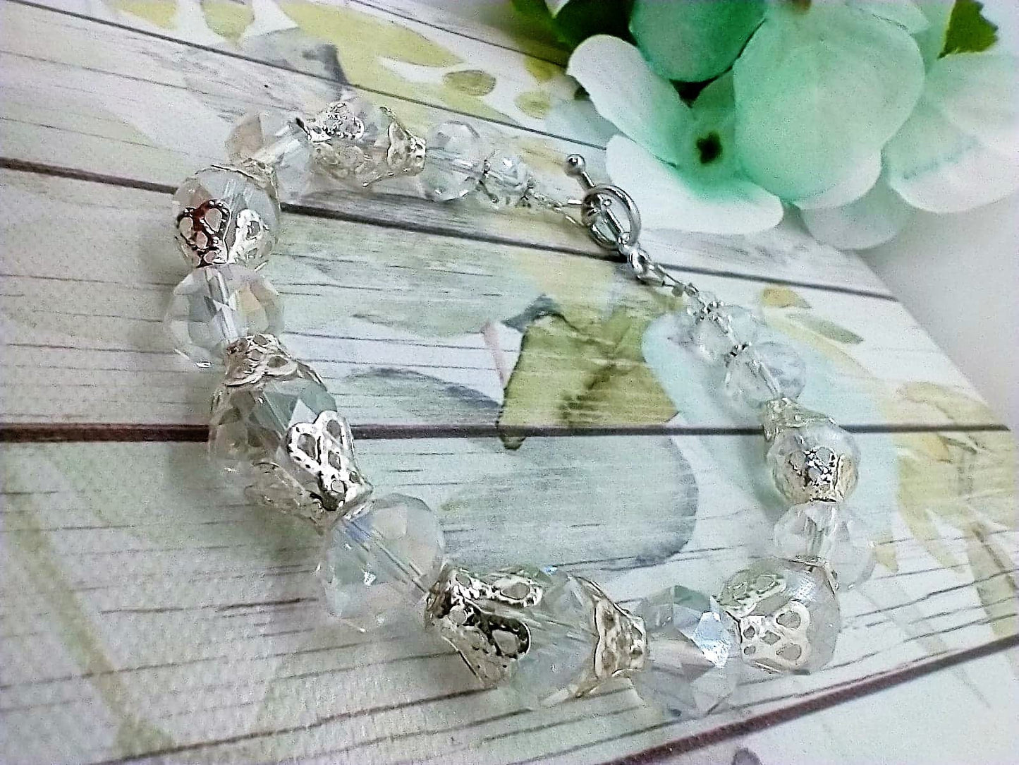 Faceted Clear AB Crystal Silver Beaded Bracelet - Bad Apple Designs Jewelry