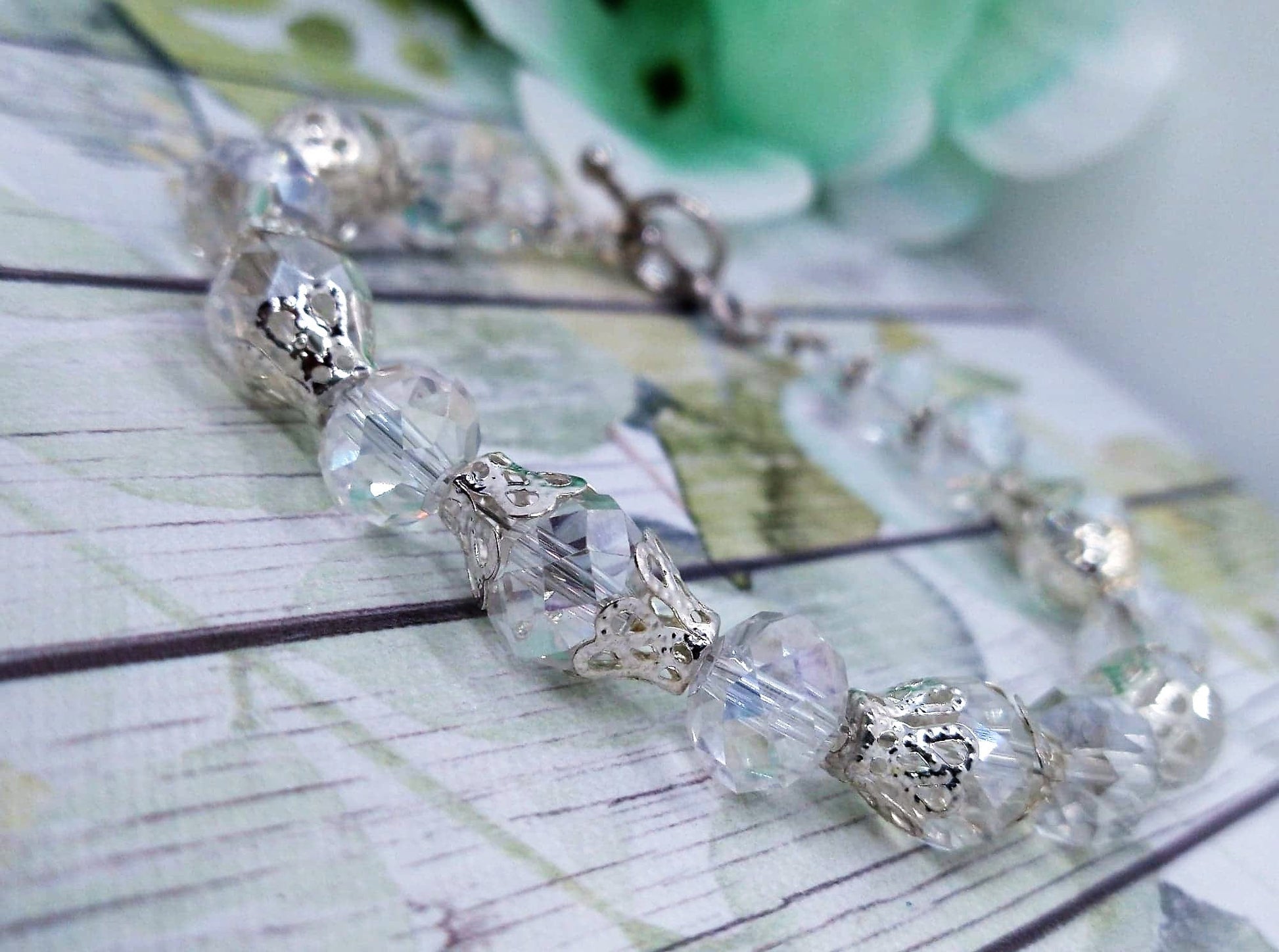 Faceted Clear AB Crystal Silver Beaded Bracelet - Bad Apple Designs Jewelry