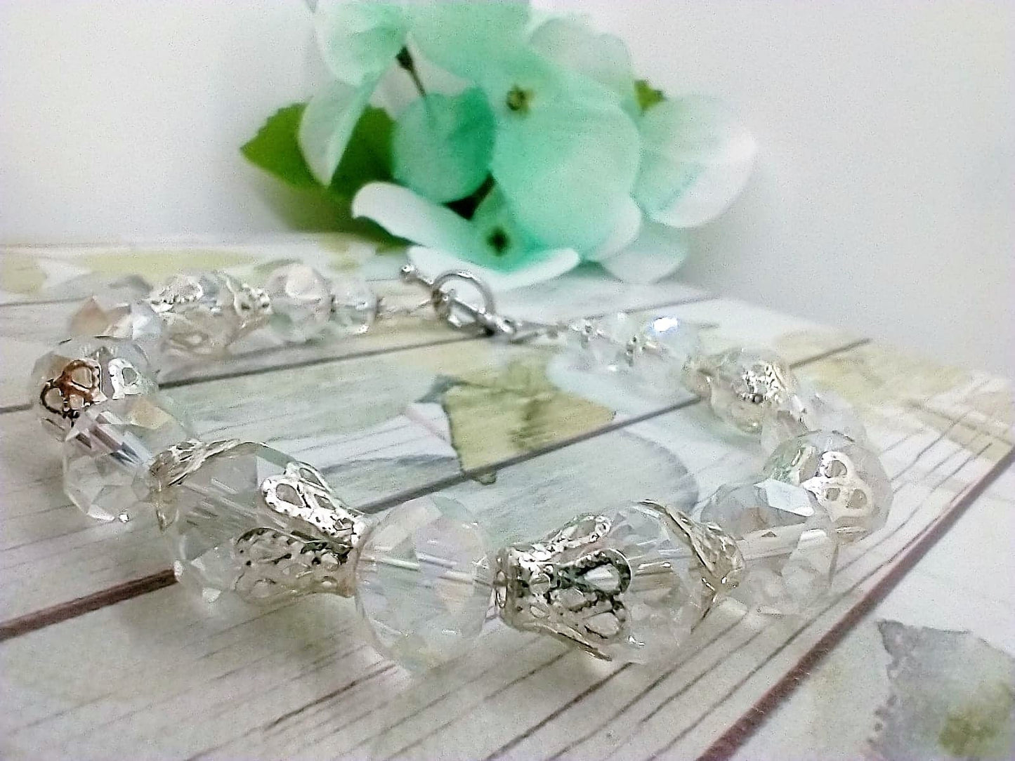 Faceted Clear AB Crystal Silver Beaded Bracelet - Bad Apple Designs Jewelry
