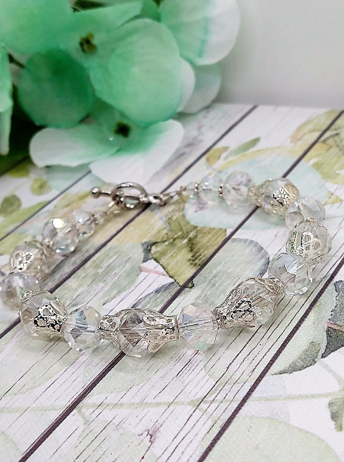 Faceted Clear AB Crystal Silver Beaded Bracelet - Bad Apple Designs Jewelry