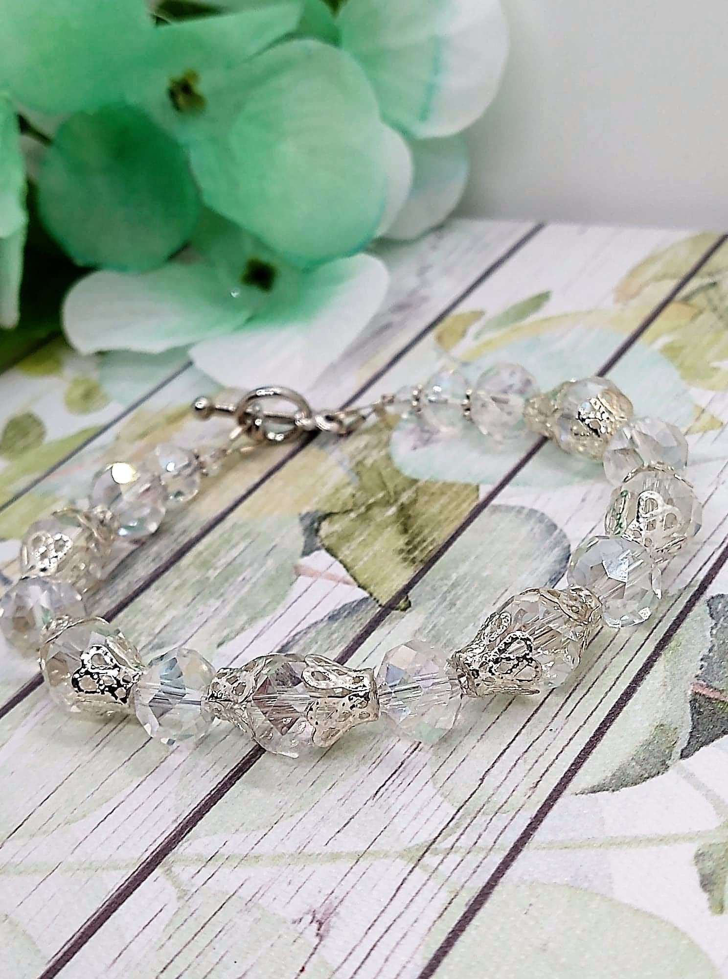 Faceted Clear AB Crystal Silver Beaded Bracelet - Bad Apple Designs Jewelry