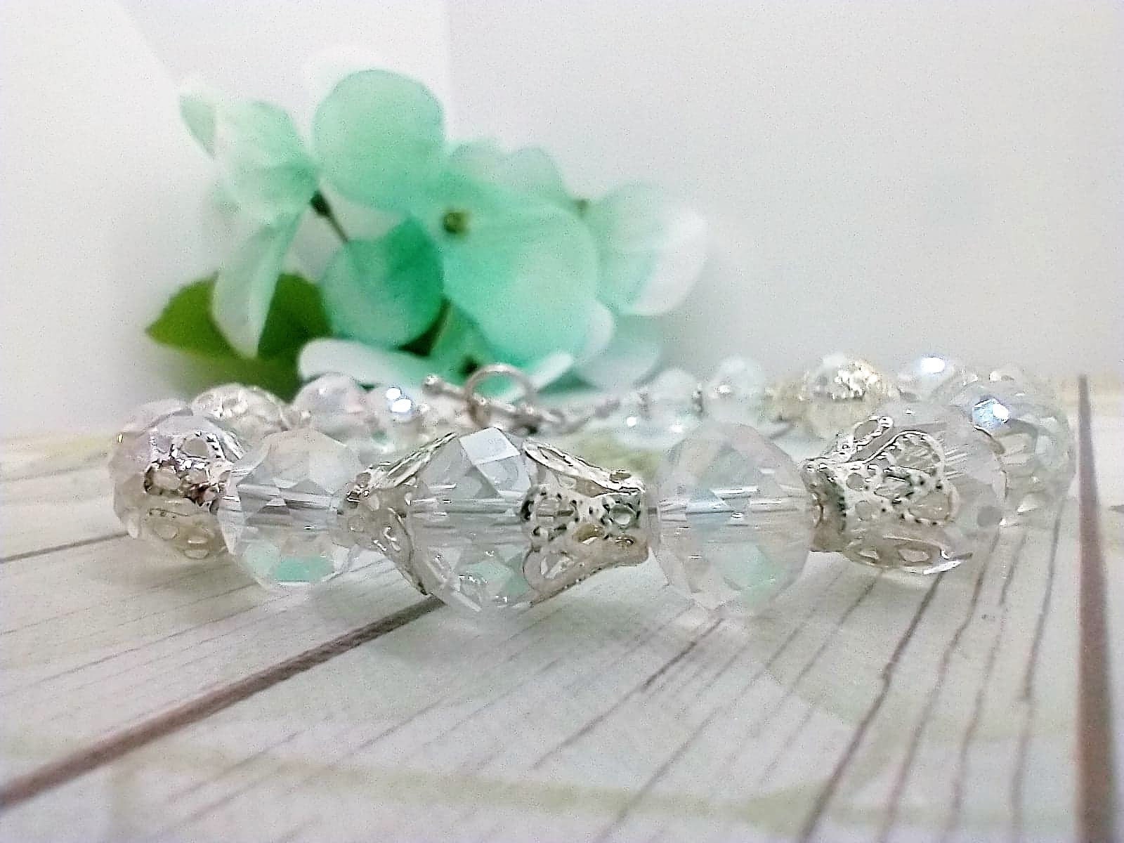Faceted Clear AB Crystal Silver Beaded Bracelet - Bad Apple Designs Jewelry