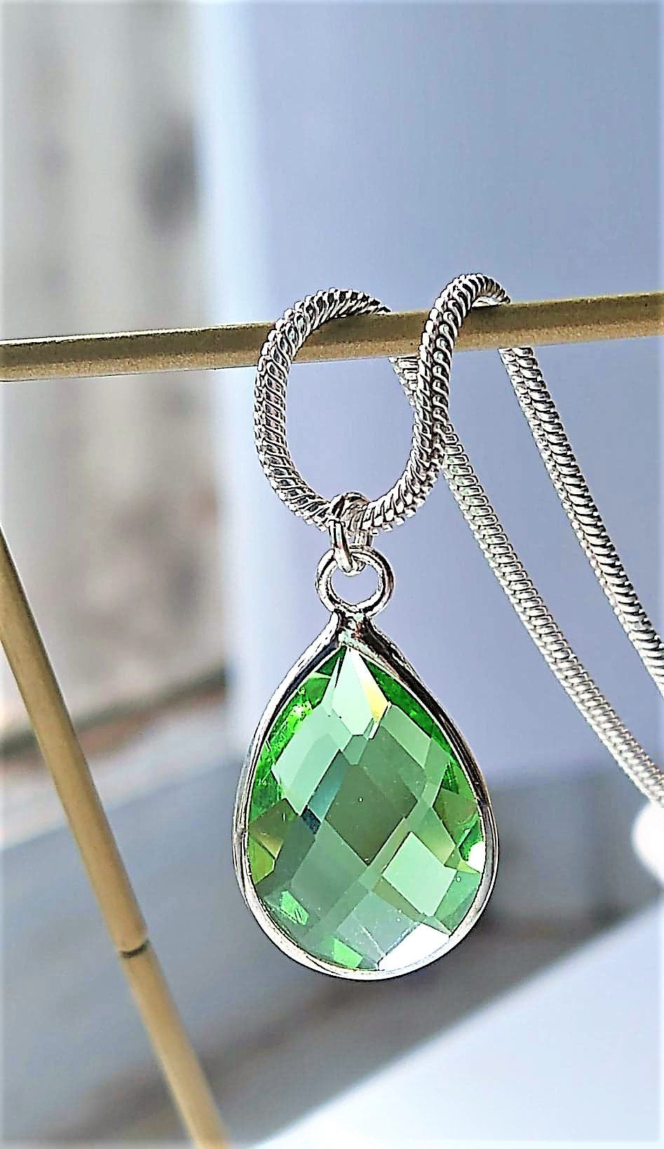 Faceted Glass Drop, Silver 18 Inch Snake Chain Necklace, Bridesmaid, Birthstone, Dainty Necklace, Minimalist Pendant, Gift For Her