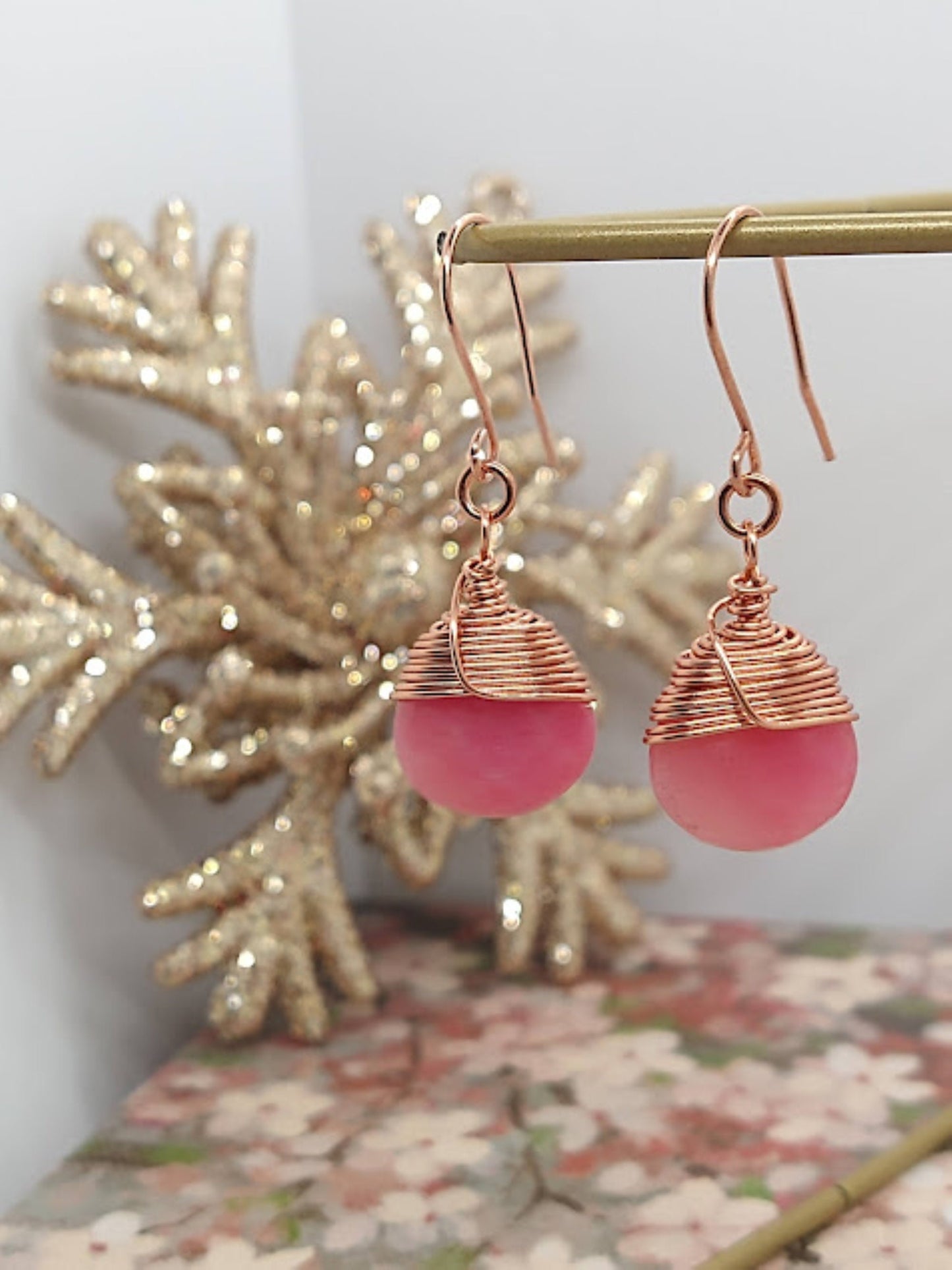 Faceted Teardrop Pink Rhodochrosite Gemstone, Bright Copper Dangle Earrings, Small Teardrop Earrings, Gemstone Teardrop Earrings - Bad Apple Designs Jewelry