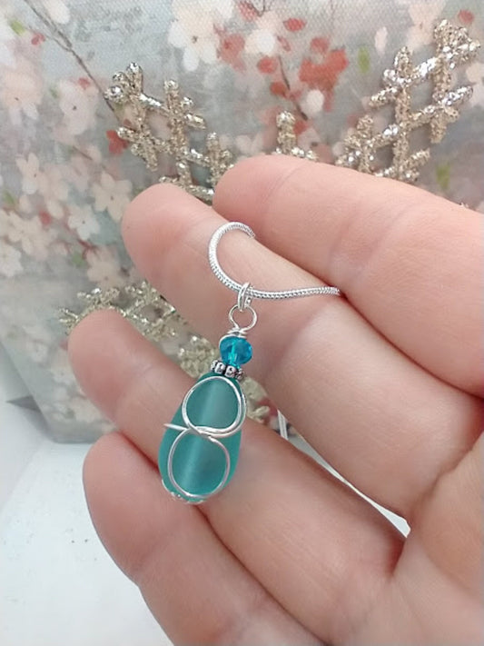 Caribbean Blue Sea Glass "Loop" Silver Snake Chain Necklace, Beach Earrings, Gift For Ocean Lover's, Beach Wedding - Bad Apple Designs Jewelry