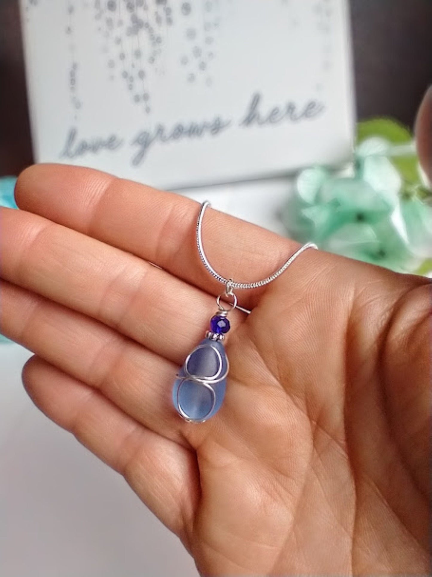 Cobalt Blue Sea Glass "Loop" Silver Snake Chain Necklace, Beach Earrings, Gift For Ocean Lover's, Beach Wedding - Bad Apple Designs Jewelry