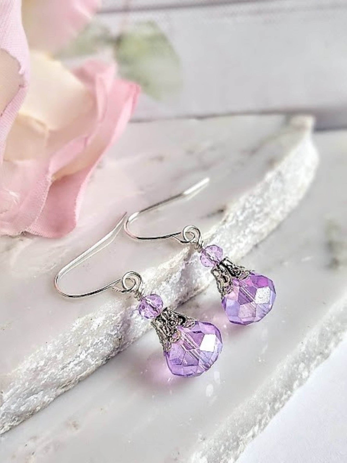 Amethyst Earrings, February Birthstone, Purple Drop Dangle Earrings, Minimalist Earrings Gold or Silver, Dainty Amethyst Jewelry Gift - Bad Apple Designs Jewelry
