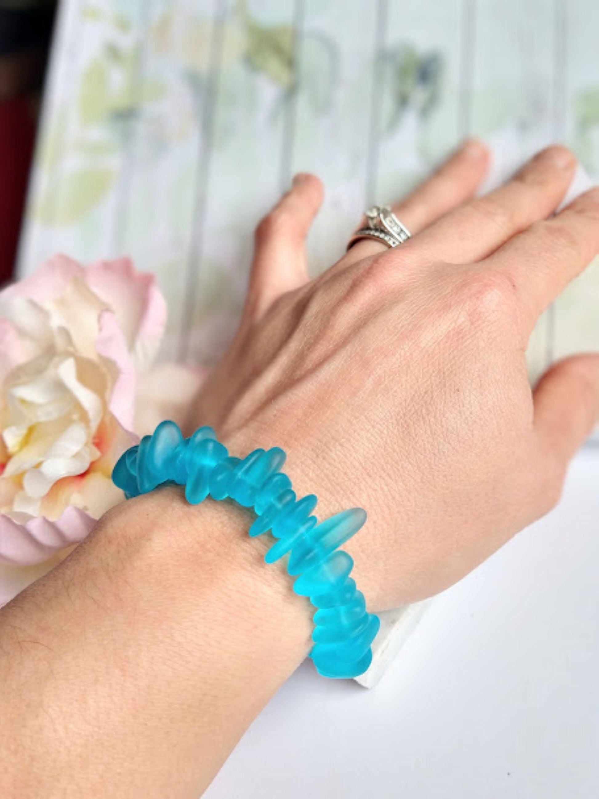 Caribbean Blue Sea Glass Beach Strand Silver Bracelet, Beach Fashion, Beach Lover's Gift, Beach Wedding - Bad Apple Designs Jewelry