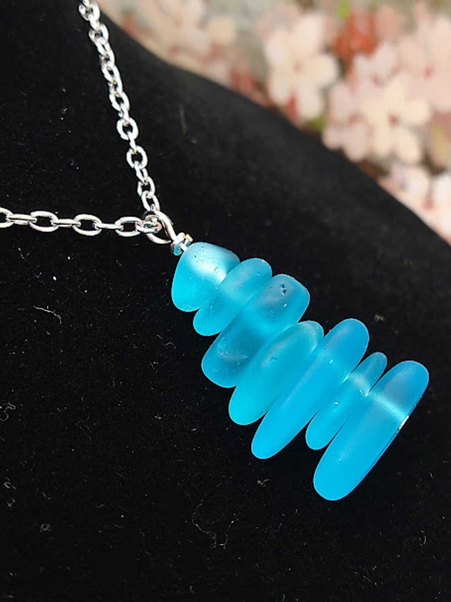 Caribbean Blue Stacked Sea Glass Beach Pendant Necklace, Stainless Steel, Ocean Lover's Gift, Beach Jewelry, Sterling Silver Necklace - Bad Apple Designs Jewelry