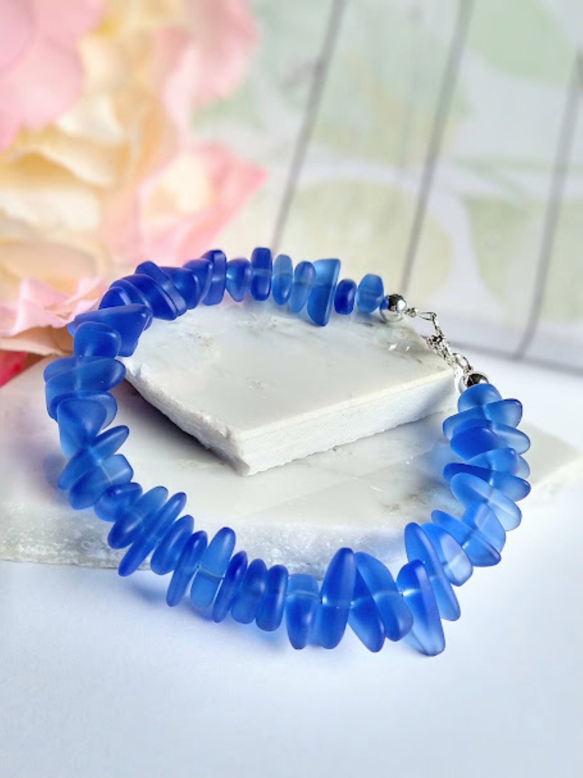 Cobalt Blue Sea Glass Beach Strand Silver Bracelet, Beach Fashion, Beach Lover's Gift, Beach Wedding - Bad Apple Designs Jewelry