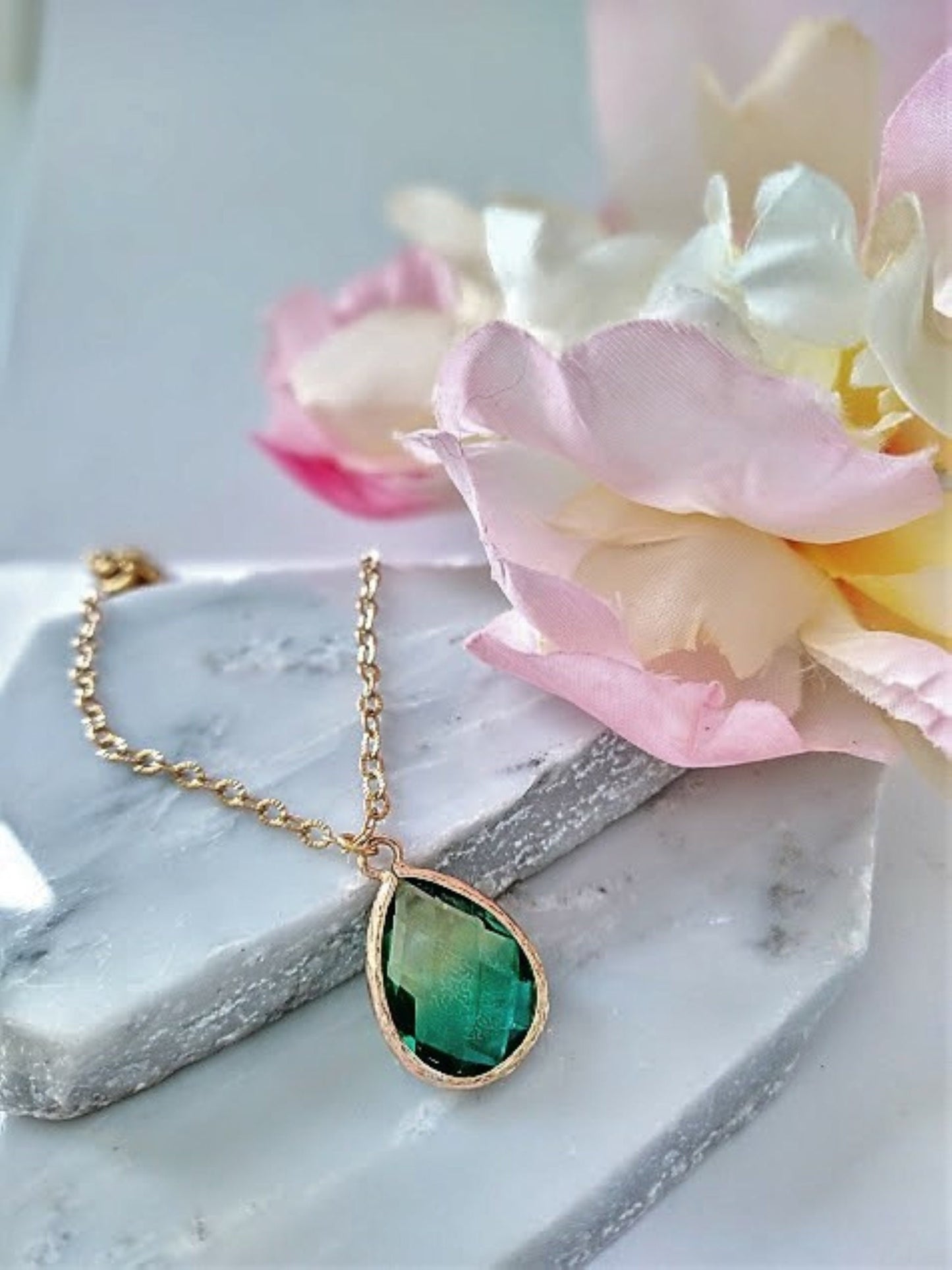 Faceted Citrine Emerald Teardrop Minimalist Necklace by Bad Apple Designs, Bridal Jewelry, Bridesmaid Necklaces, Gift For Her, Dainty