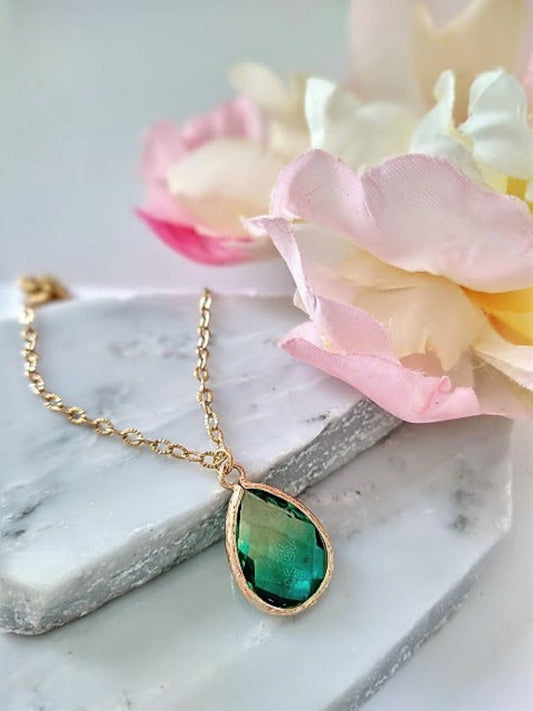 Faceted Citrine Emerald Teardrop Minimalist Necklace by Bad Apple Designs, Bridal Jewelry, Bridesmaid Necklaces, Gift For Her, Dainty