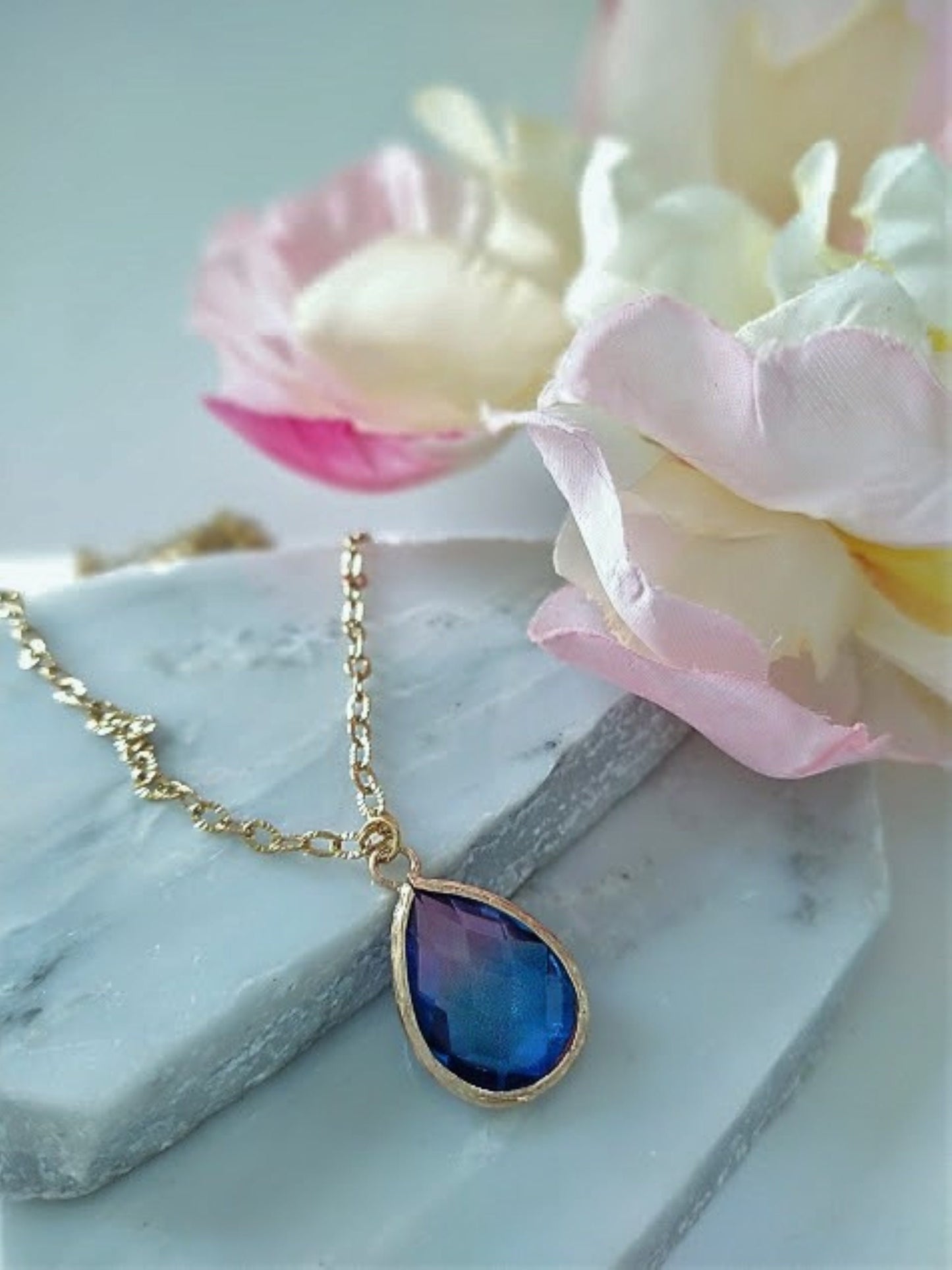 Faceted Purple & Blue Teardrop Minimalist Necklace by Bad Apple Designs, Bridal Jewelry, Bridesmaid Necklaces, Gift For Her, Dainty