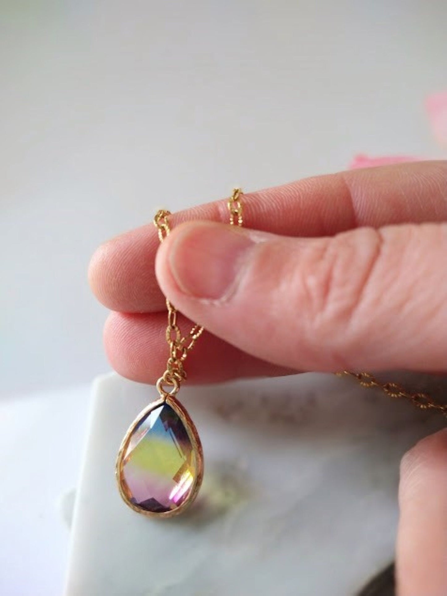Faceted Multicolor Teardrop Minimalist Necklace by Bad Apple Designs, Bridal Jewelry, Bridesmaid Necklaces, Gift For Her, Dainty
