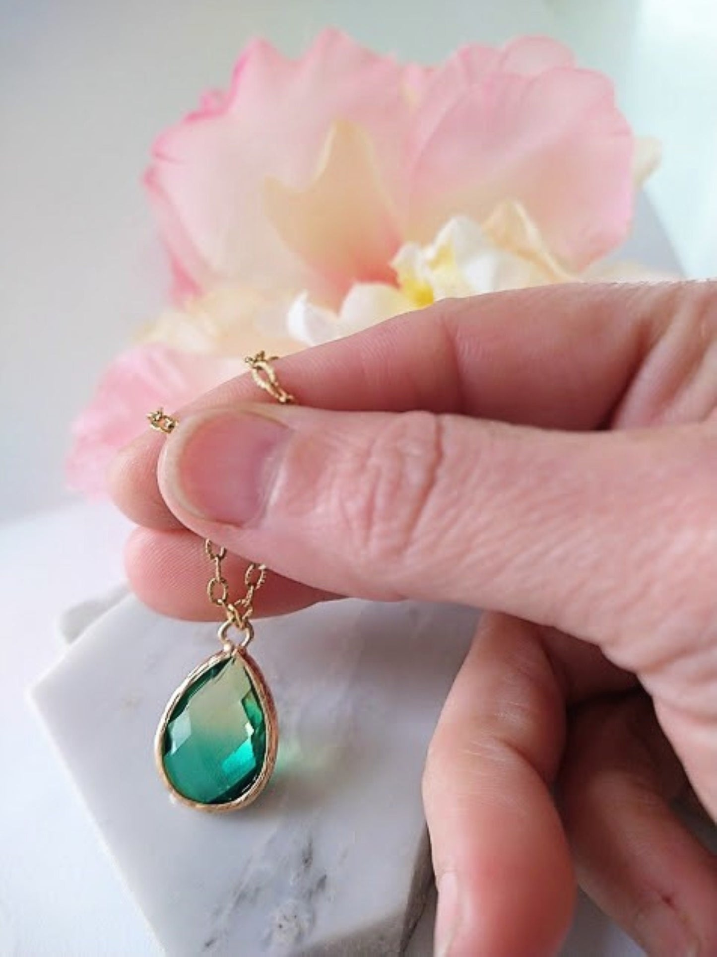 Faceted Citrine Emerald Teardrop Minimalist Necklace by Bad Apple Designs, Bridal Jewelry, Bridesmaid Necklaces, Gift For Her, Dainty