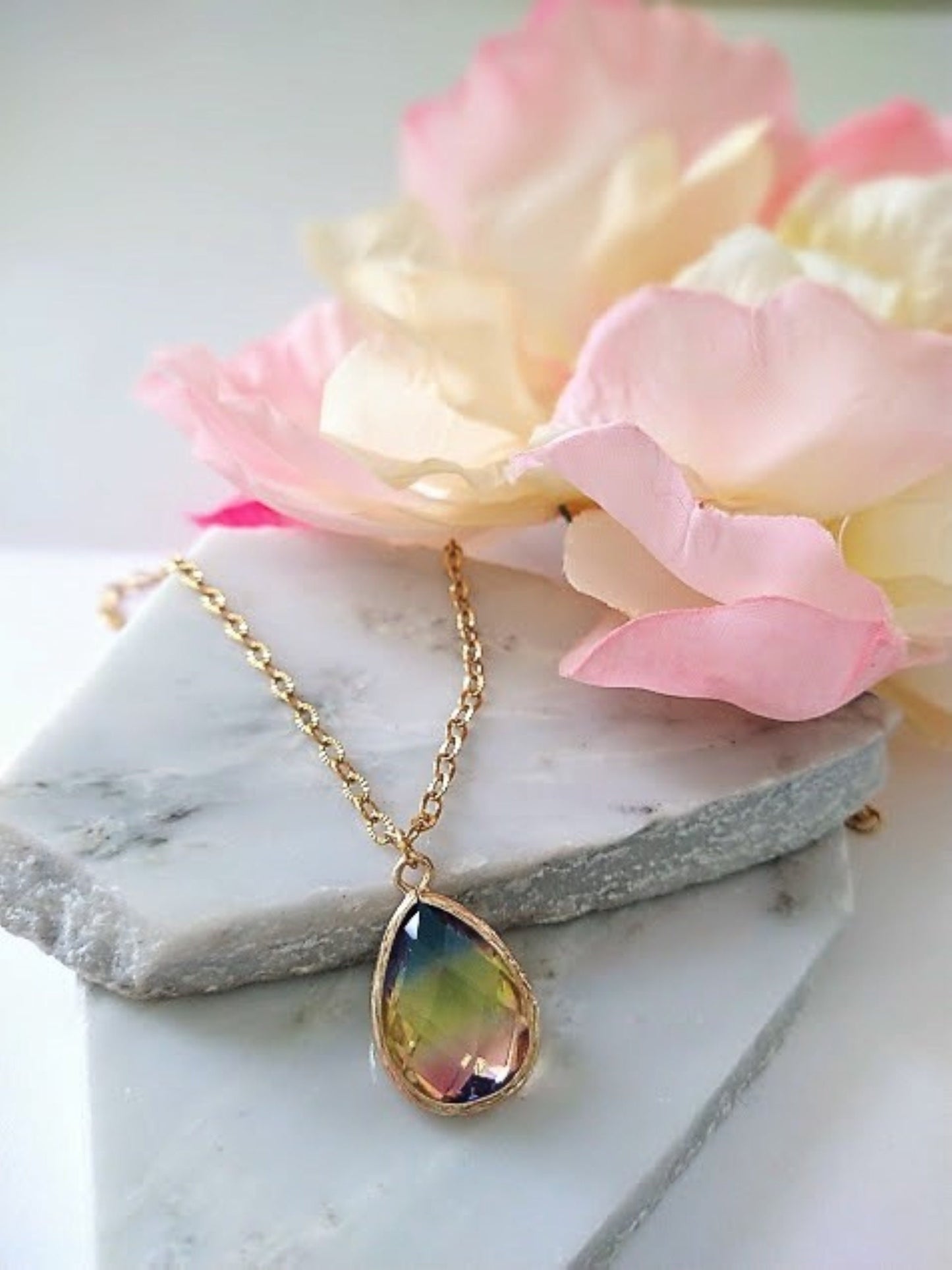 Faceted Multicolor Teardrop Minimalist Necklace by Bad Apple Designs, Bridal Jewelry, Bridesmaid Necklaces, Gift For Her, Dainty