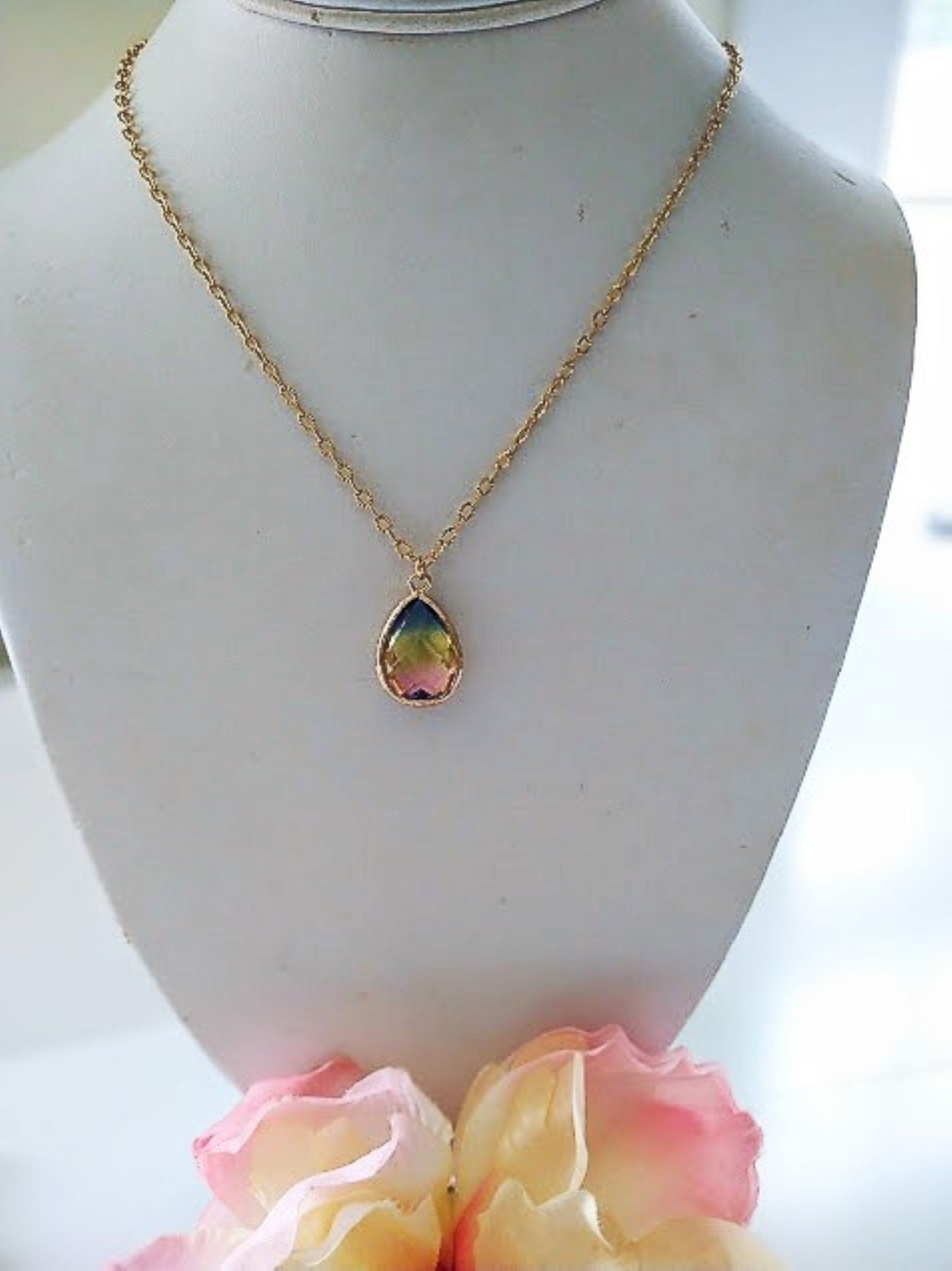 Faceted Multicolor Teardrop Minimalist Necklace by Bad Apple Designs, Bridal Jewelry, Bridesmaid Necklaces, Gift For Her, Dainty