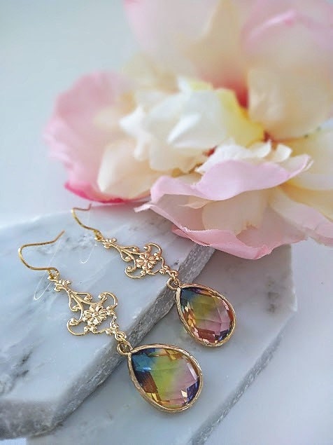 Faceted Multicolor Teardrop Minimalist Necklace by Bad Apple Designs, Bridal Jewelry, Bridesmaid Necklaces, Gift For Her, Dainty