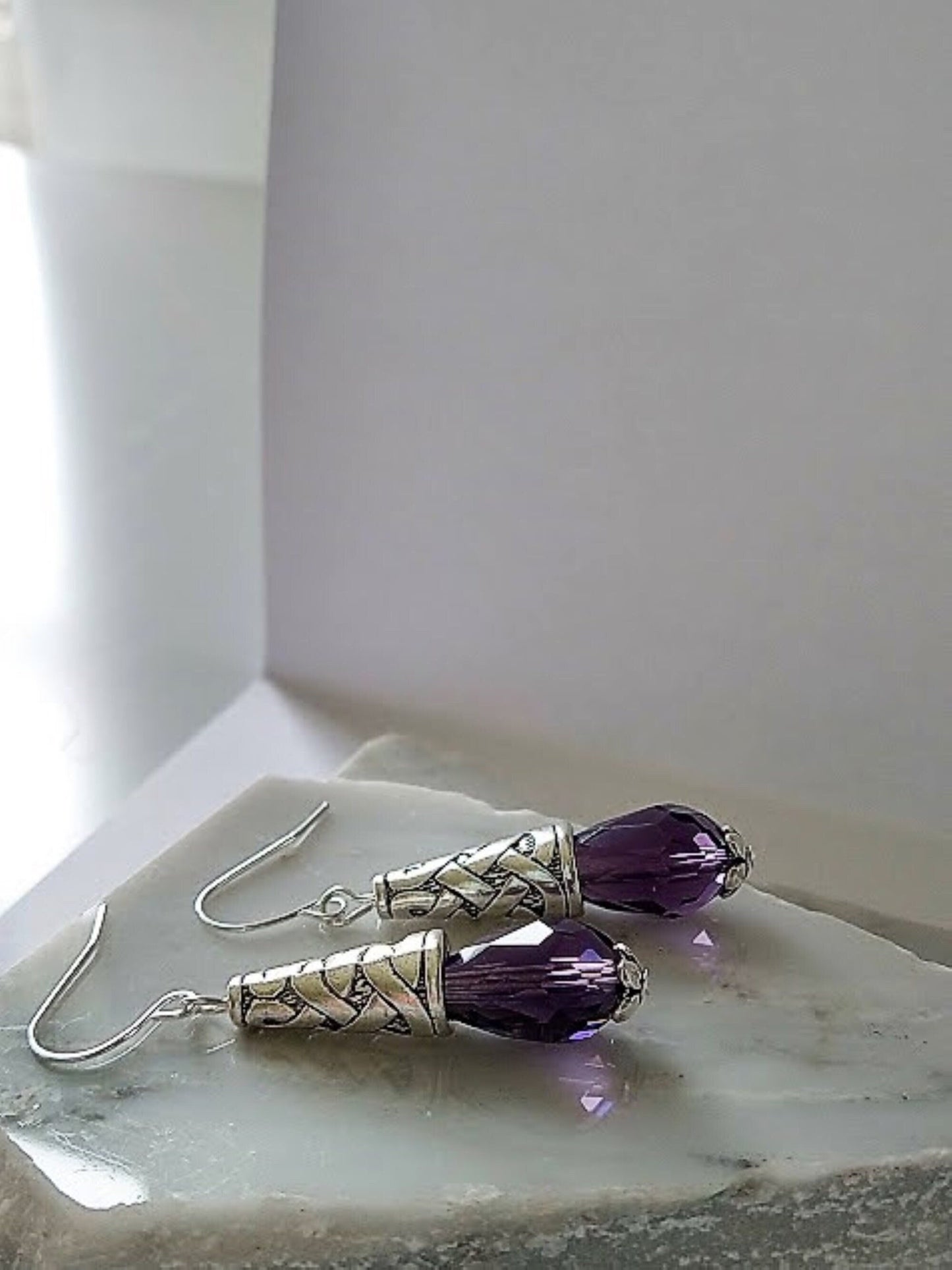 Amethyst Purple Teardrop Crystal Silver Dangle Earrings, Drop Earrings, Gift For Her, Mother's Day Gift, Amethyst Gemstone Earrings