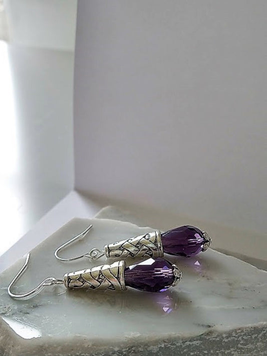 Amethyst Purple Teardrop Crystal Silver Dangle Earrings, Drop Earrings, Gift For Her, Mother's Day Gift, Amethyst Gemstone Earrings
