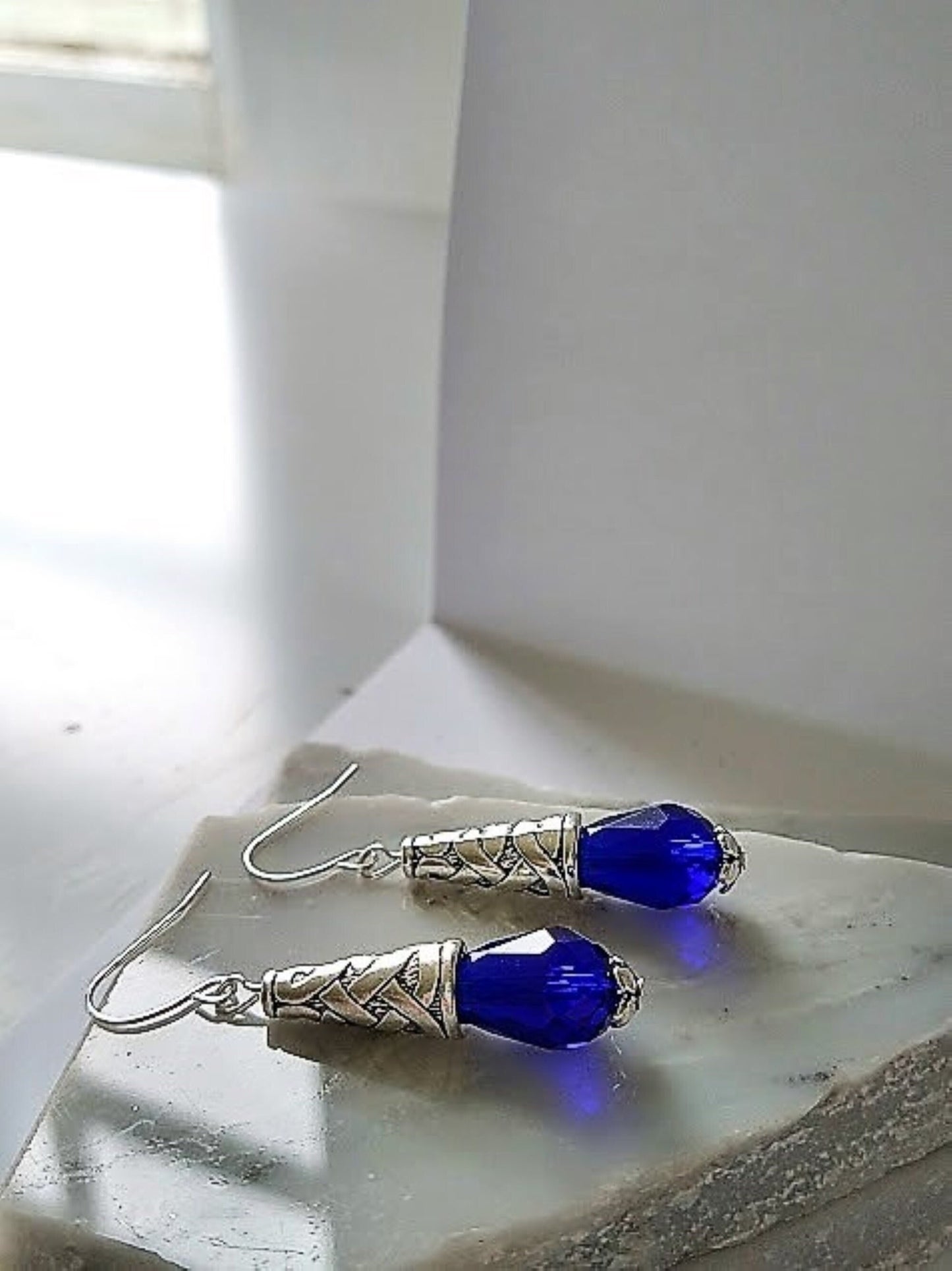 Faceted Teardrop Crystal Silver Dangle Earrings, Drop Earrings, Gift For Her, Mother's Day Gift, Bridal Earrings, Minimalist Jewelry