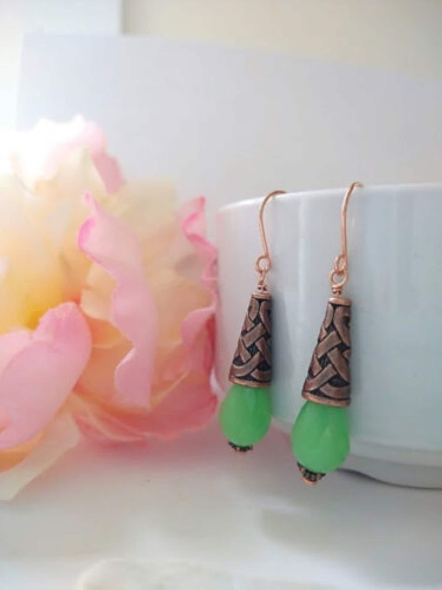 Faceted Teardrop Crystal Copper Dangle Earrings, Drop Earrings, Gift For Her, Mother's Day Gift, Art Deco Earrings, Antique Earrings