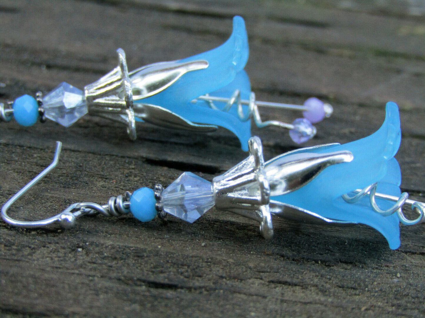 Flower Earrings Blue Tulip Cala Lily Silver Dangle Earrings Usa Handmade - Bad Apple Designs Jewelry
