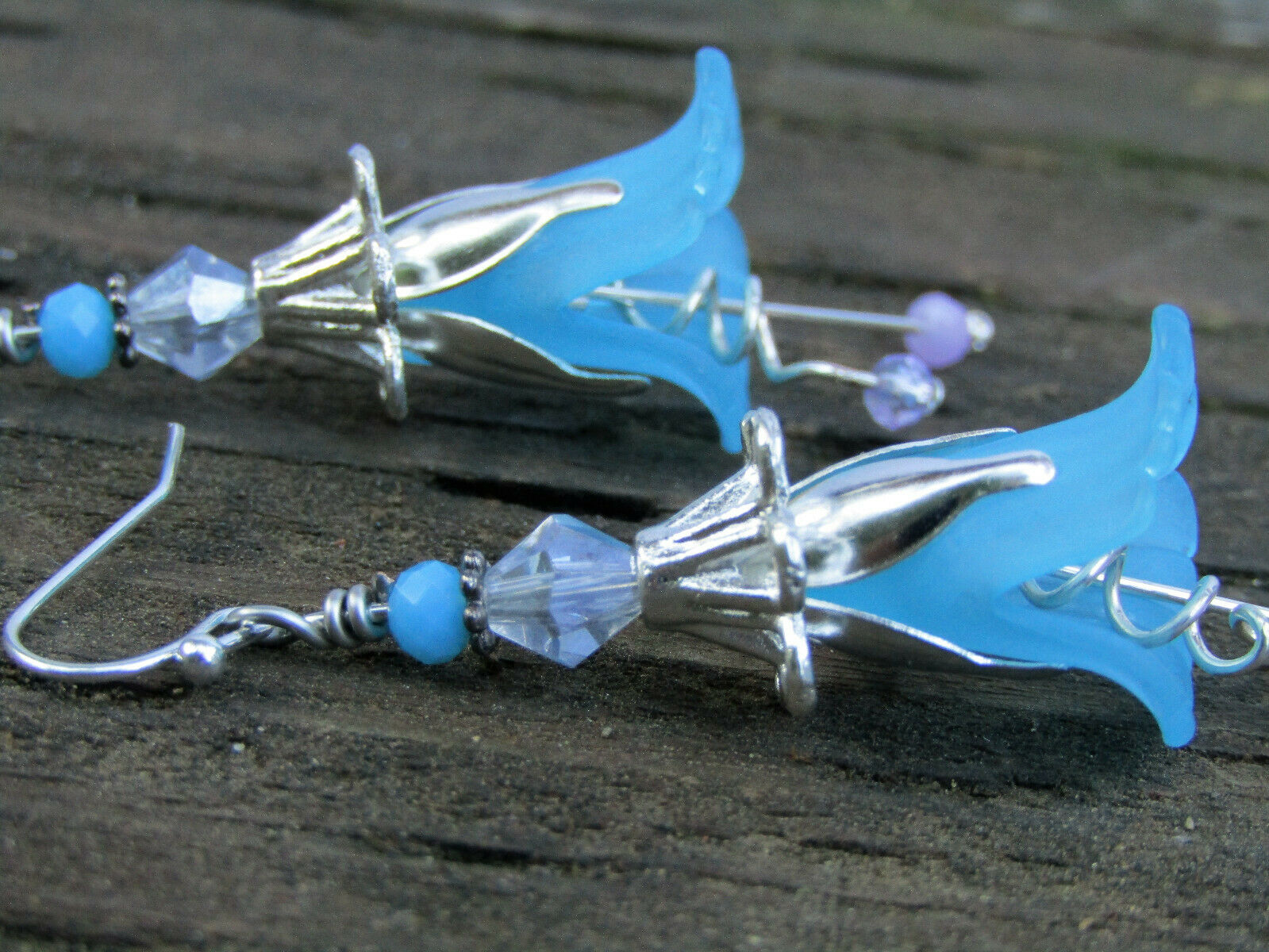 Flower Earrings Blue Tulip Cala Lily Silver Dangle Earrings Usa Handmade - Bad Apple Designs Jewelry