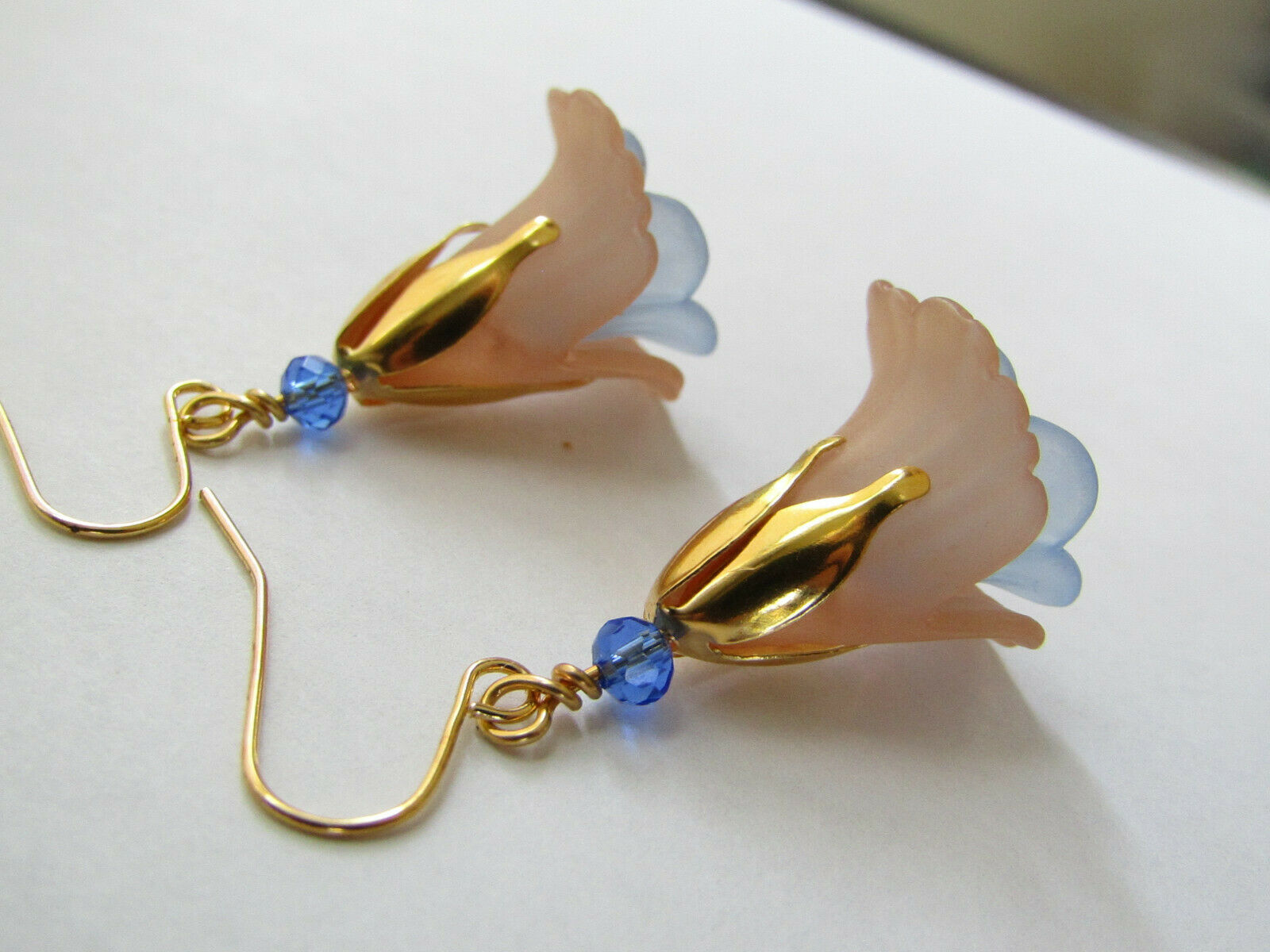 Flower Earrings Beige/Blue Tulip Cala Lily Gold Dangle Earrings Usa Handmade - Bad Apple Designs Jewelry