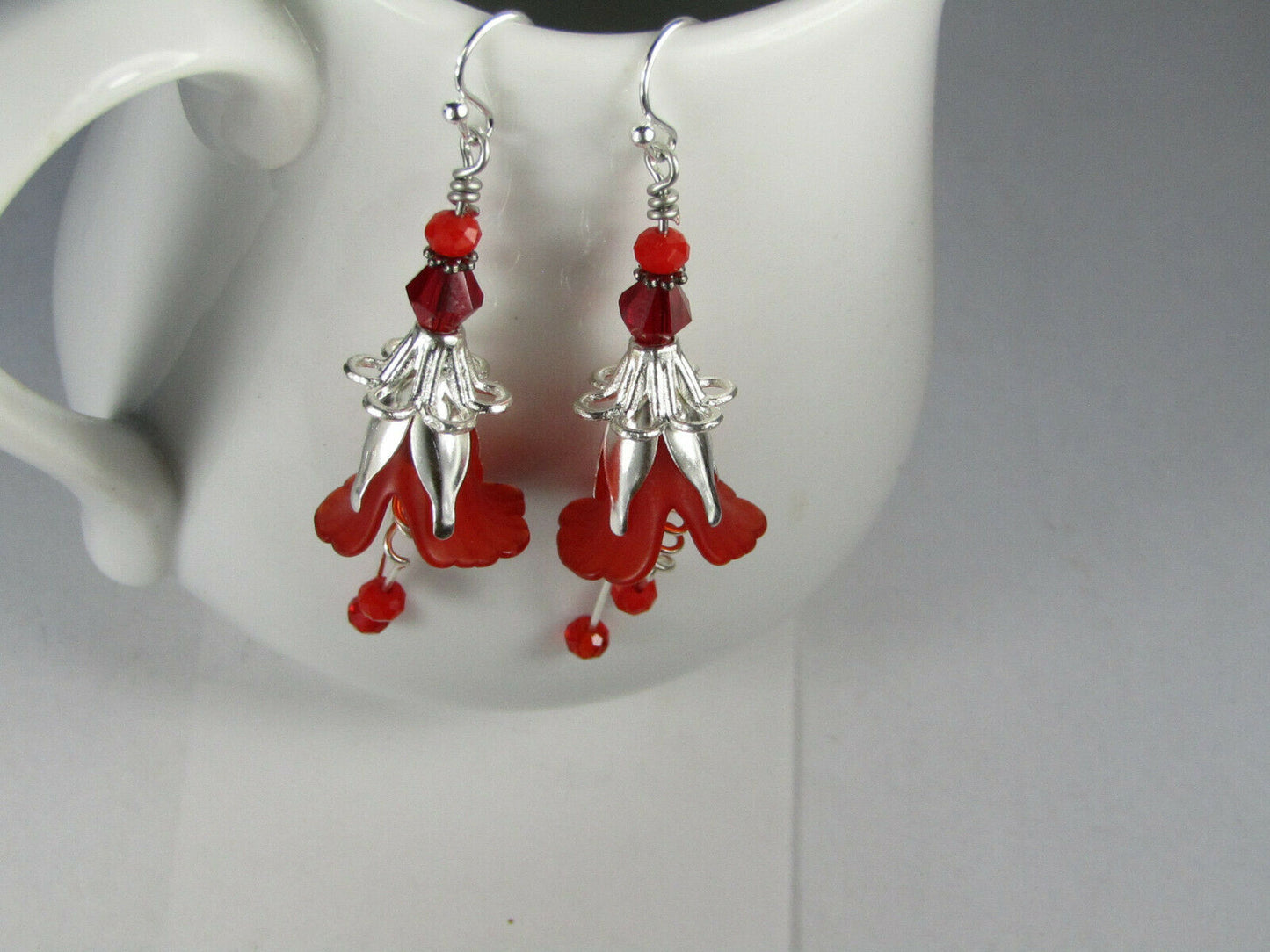 Flower Earrings Red Tulip Cala Lily Silver Dangle Earrings Usa Handmade - Bad Apple Designs Jewelry