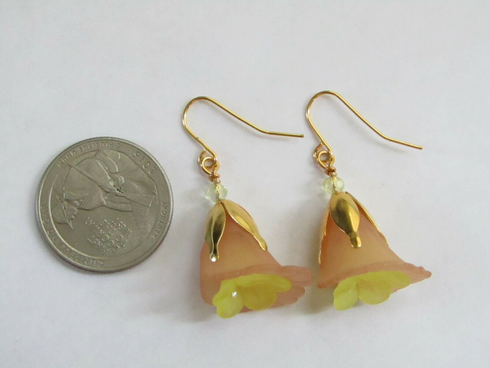 Flower Earrings Beige/Yellow Tulip Cala Lily Gold Dangle Earrings Usa Handmade - Bad Apple Designs Jewelry
