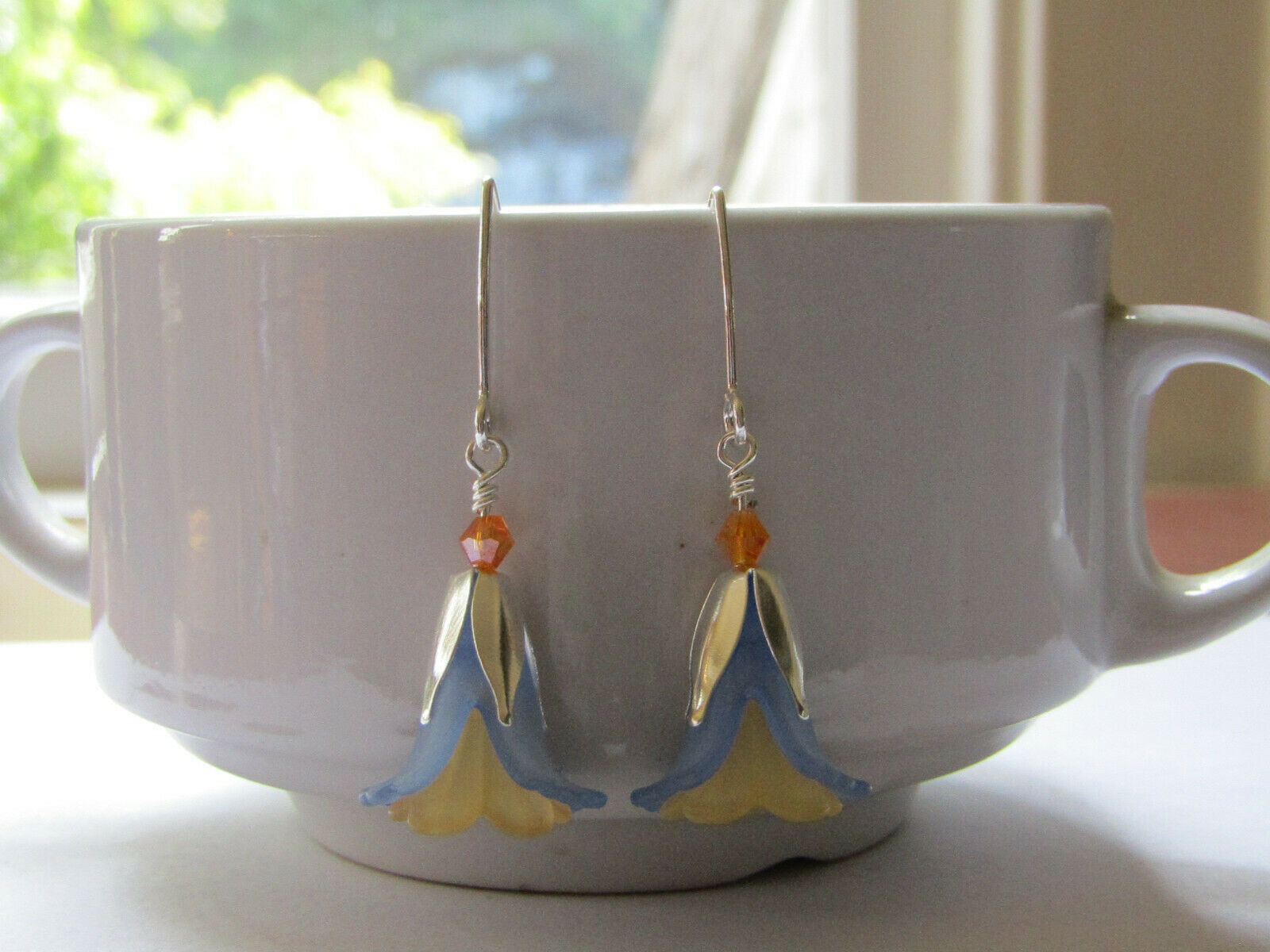 FLOWER EARRINGS Blue OrangeTulip Cala Lily Silver Dangle Earrings USA HANDMADE2 - Bad Apple Designs Jewelry