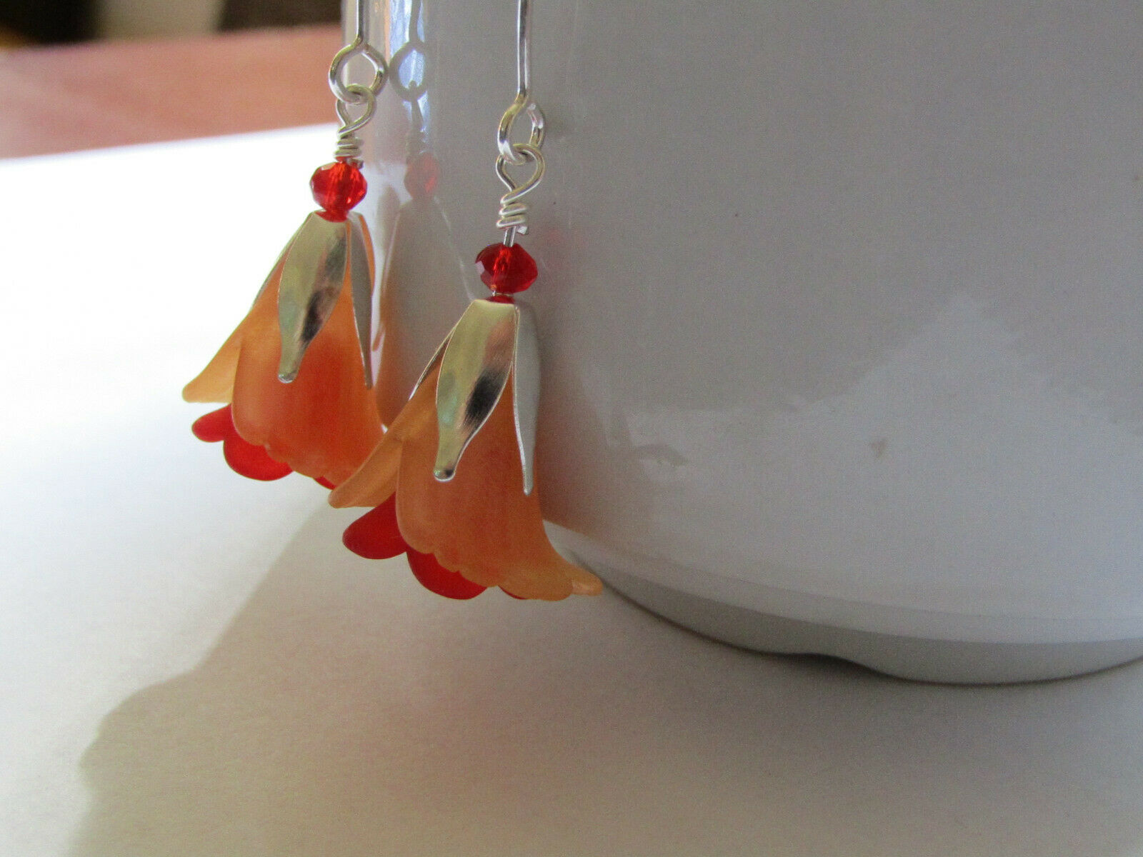 Flower Earrings Orange Red Tulip Cala Lily Silver Dangle Earrings Usa Handmade2 - Bad Apple Designs Jewelry
