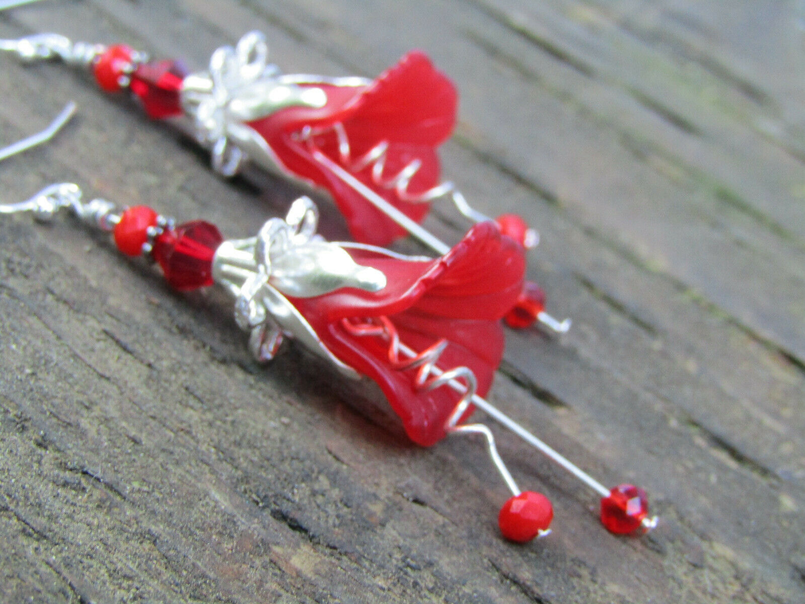 Flower Earrings Red Tulip Cala Lily Silver Dangle Earrings Usa Handmade - Bad Apple Designs Jewelry