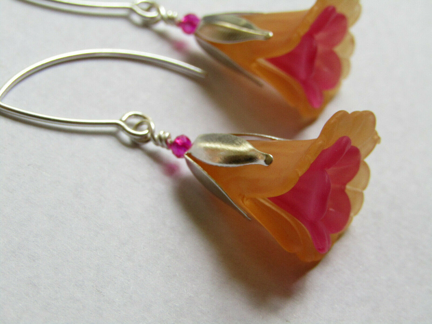 Flower Earrings Orange Pink Tulip Cala Lily Silver Dangle Earrings Usa Handmade2 - Bad Apple Designs Jewelry