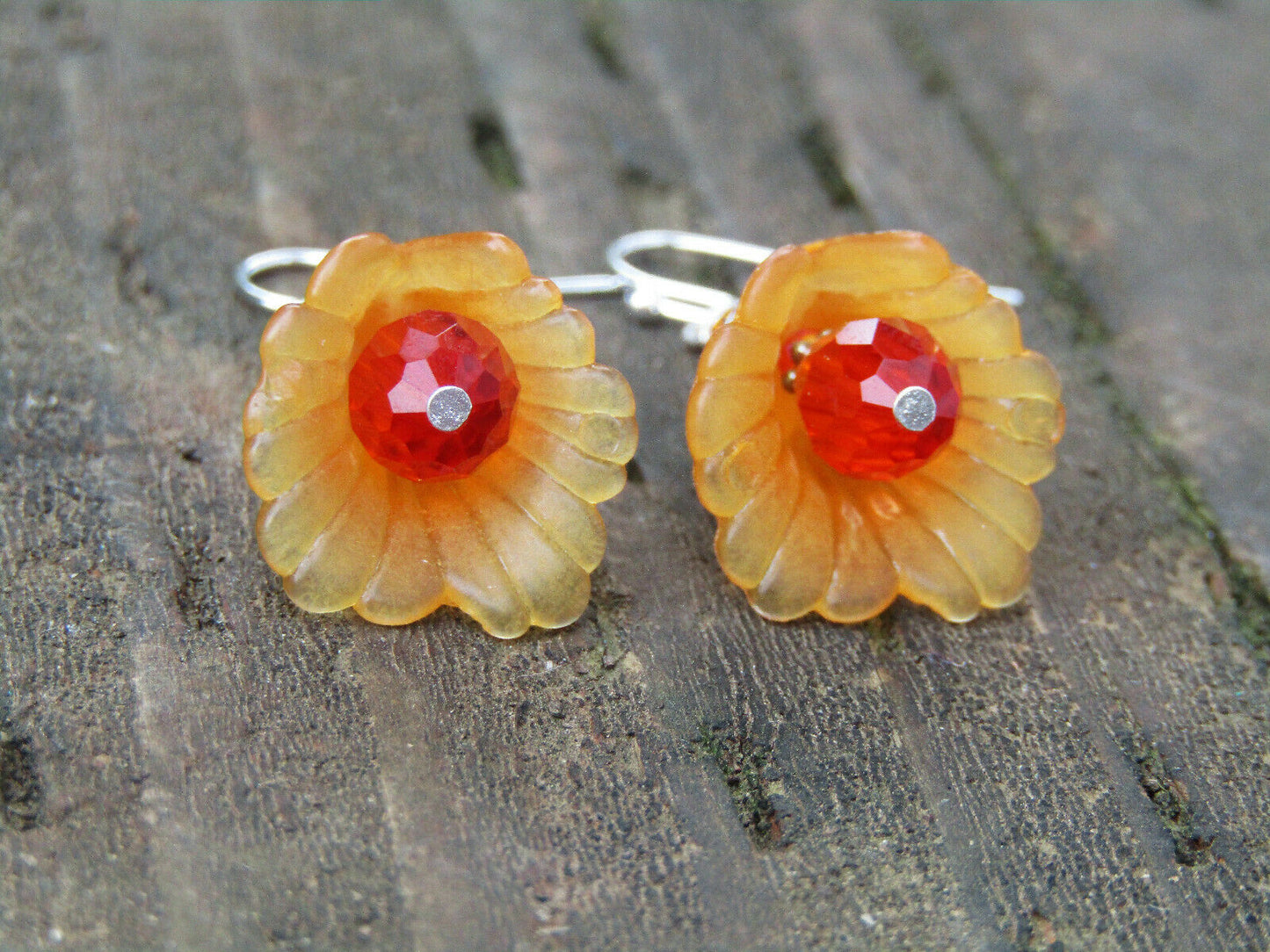 Flower Earrings Orange Tulip Cala Lily Silver Dangle Earrings Sparkling Crystal - Bad Apple Designs Jewelry