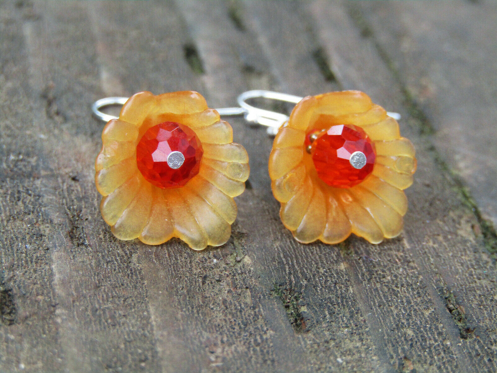Flower Earrings Orange Tulip Cala Lily Silver Dangle Earrings Sparkling Crystal - Bad Apple Designs Jewelry