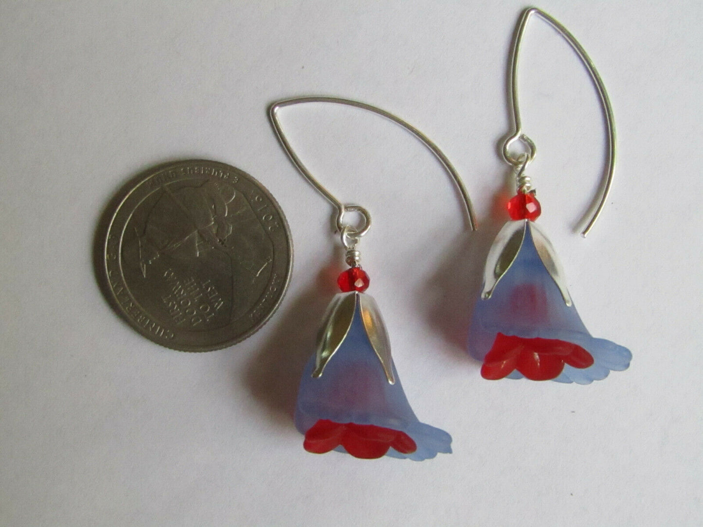Flower Earrings Blue Red Tulip Cala Lily Silver Dangle Earrings Usa Handmade2 - Bad Apple Designs Jewelry