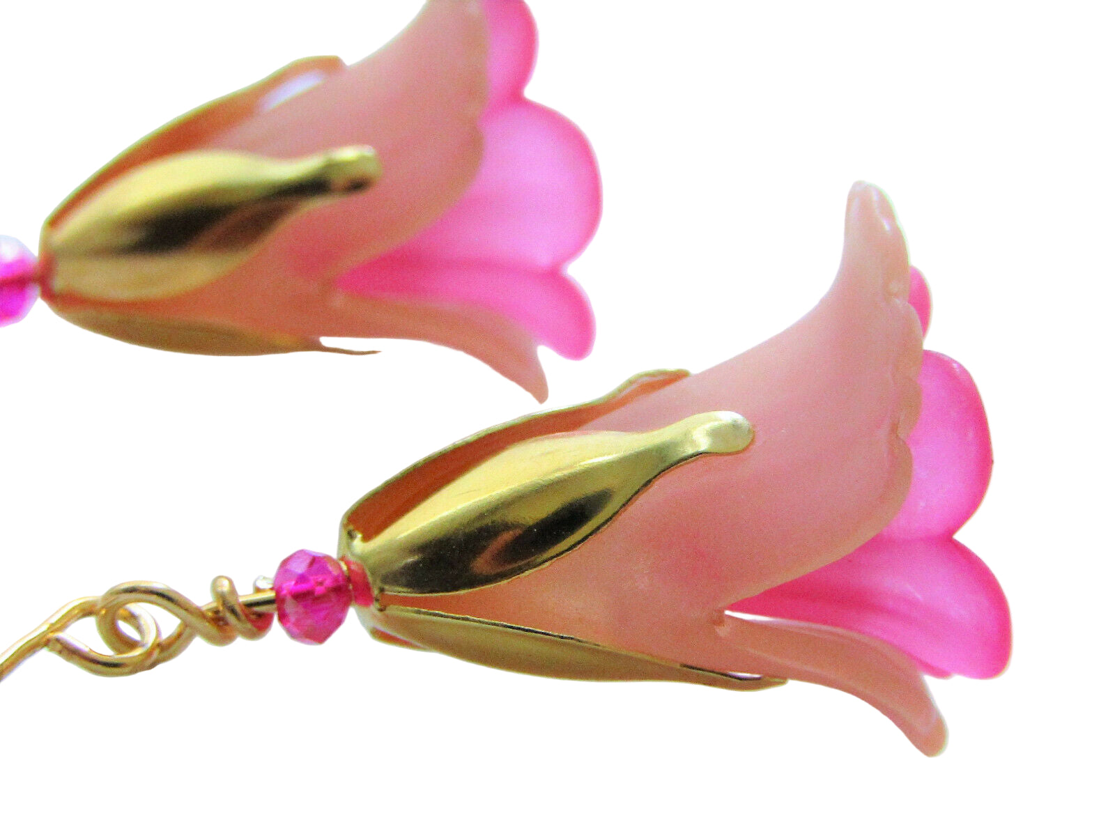Flower Earrings Beige/Pink Tulip Cala Lily Gold Dangle Earrings Usa Handmade2 - Bad Apple Designs Jewelry