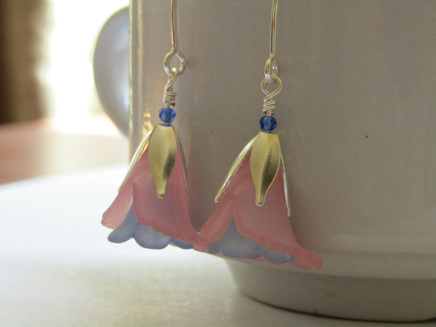 FLOWER EARRINGS Pink Blue Tulip Cala Lily Silver Dangle Earrings USA HANDMADE - Bad Apple Designs Jewelry