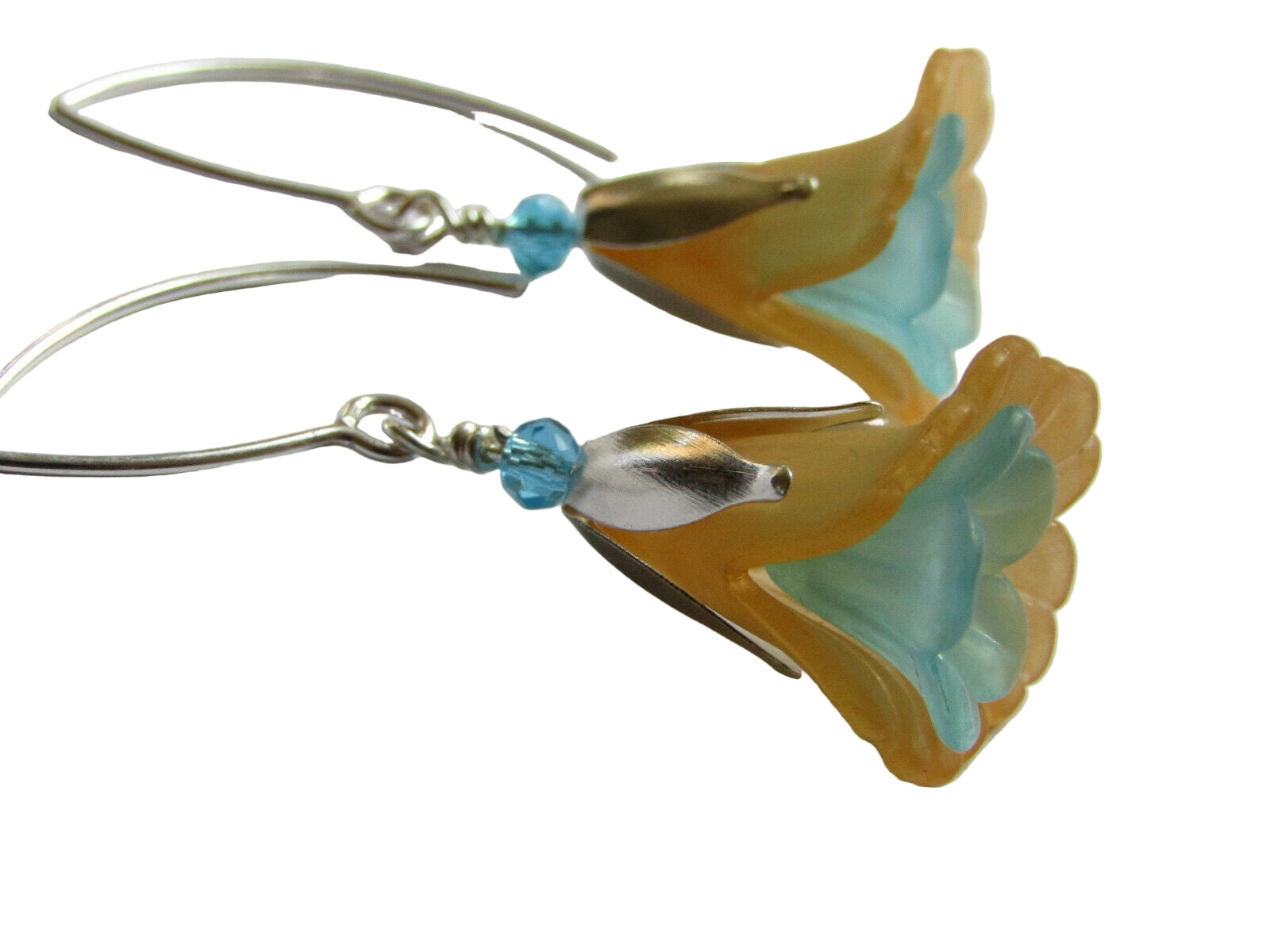 Flower Earrings Orange Blue Tulip Cala Lily Silver Dangle Earrings Usa Handmade - Bad Apple Designs Jewelry