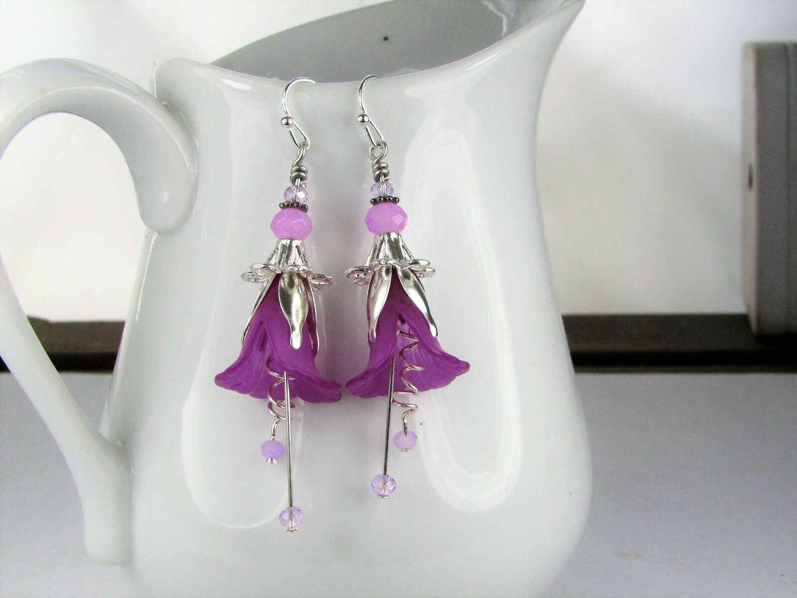 Flower Earrings Purple Tulip Cala Lily Silver Dangle Earrings Usa Handmade - Bad Apple Designs Jewelry