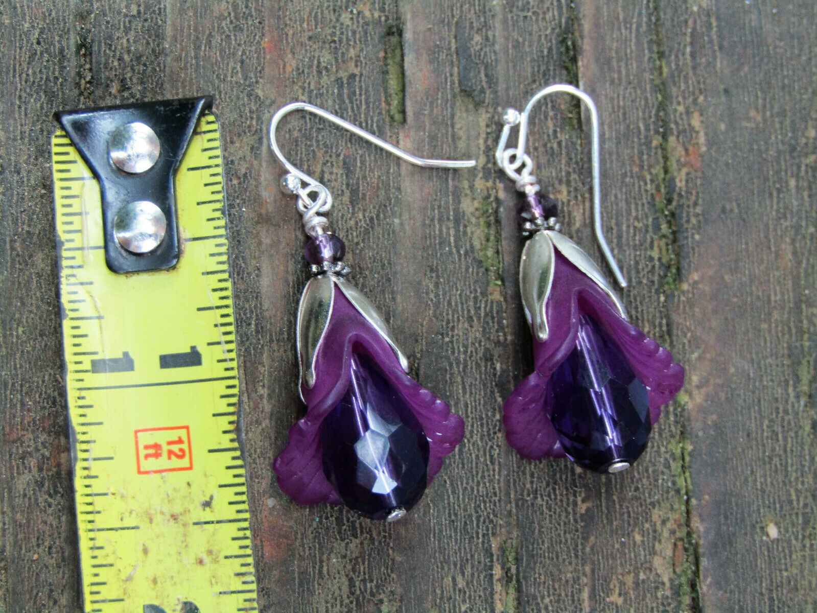 Flower Earrings Purple Tulip Cala Lily Silver Dangle Earrings Sparkling Crystal - Bad Apple Designs Jewelry