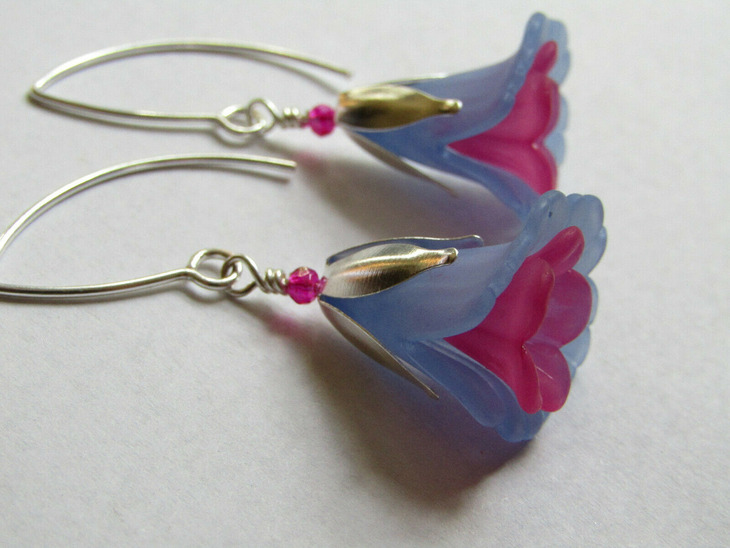 Flower Earrings Blue Pink Tulip Cala Lily Silver Dangle Earrings Usa Handmade2 - Bad Apple Designs Jewelry