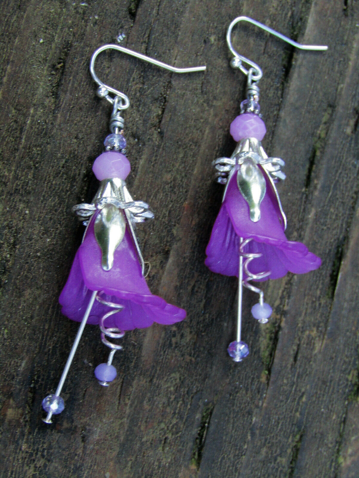 Flower Earrings Purple Tulip Cala Lily Silver Dangle Earrings Usa Handmade - Bad Apple Designs Jewelry